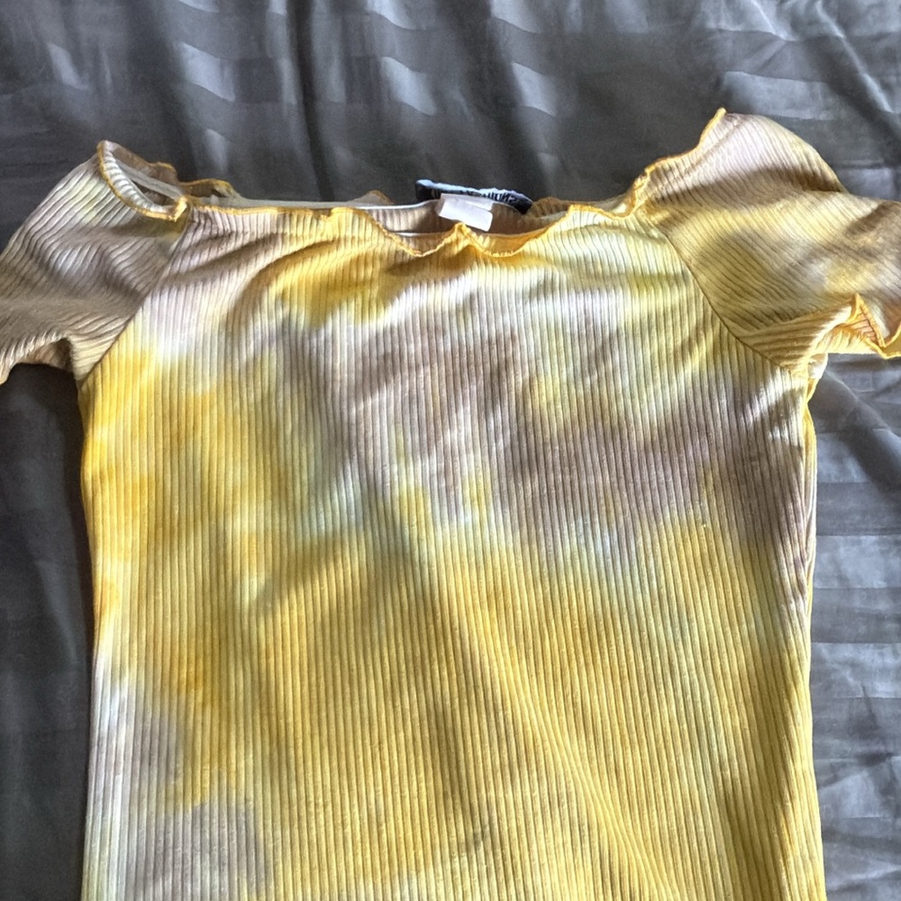 Yellow and Brown Tie-Dye Ribbed Top